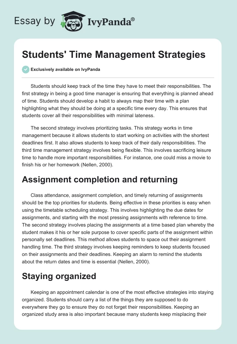 Students' Time Management Strategies. Page 1