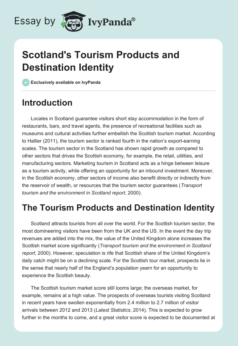 Scotland's Tourism Products and Destination Identity. Page 1