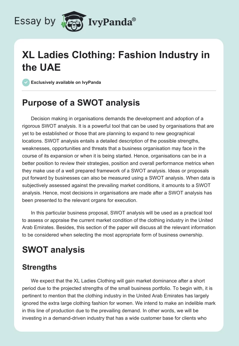XL Ladies Clothing: Fashion Industry in the UAE. Page 1