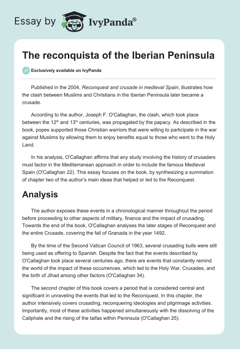 The reconquista of the Iberian Peninsula. Page 1