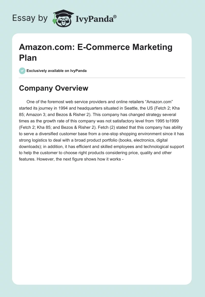 Amazon.com: E-Commerce Marketing Plan. Page 1