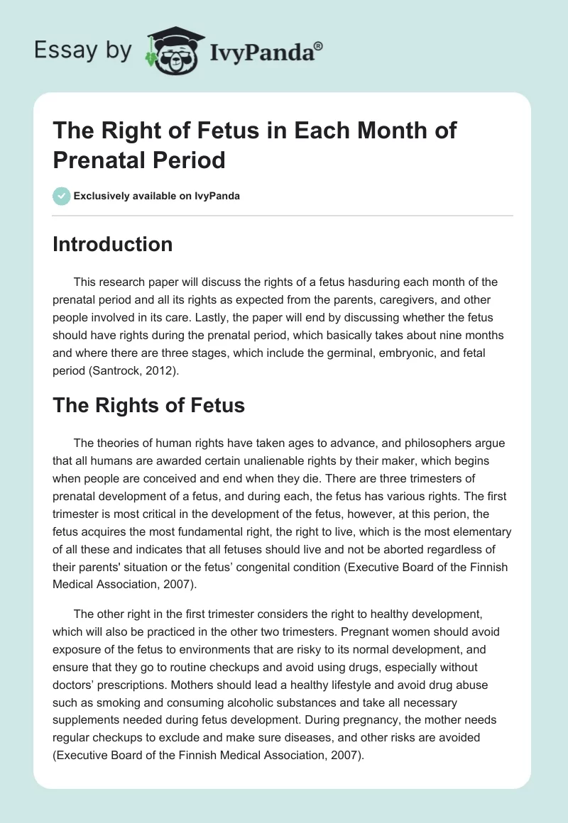 The Right of Fetus in Each Month of Prenatal Period. Page 1