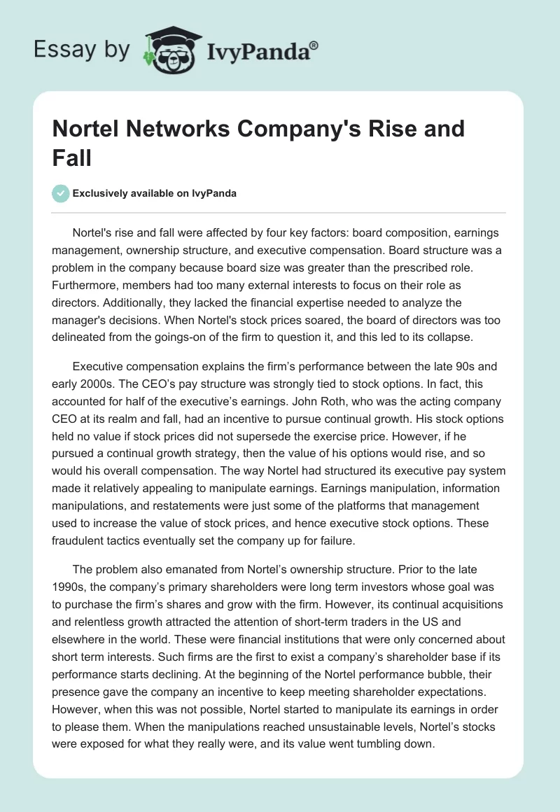 Nortel Networks Company's Rise and Fall. Page 1
