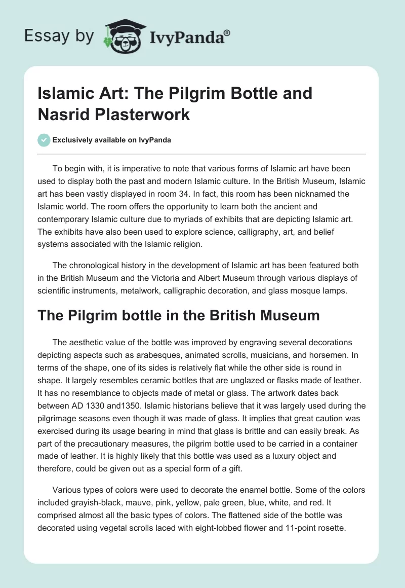 Islamic Art: The Pilgrim Bottle and Nasrid Plasterwork. Page 1