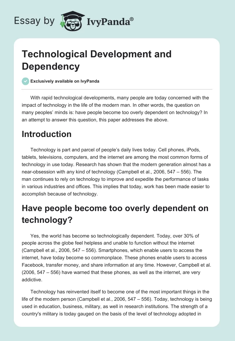 Technological Development and Dependency. Page 1