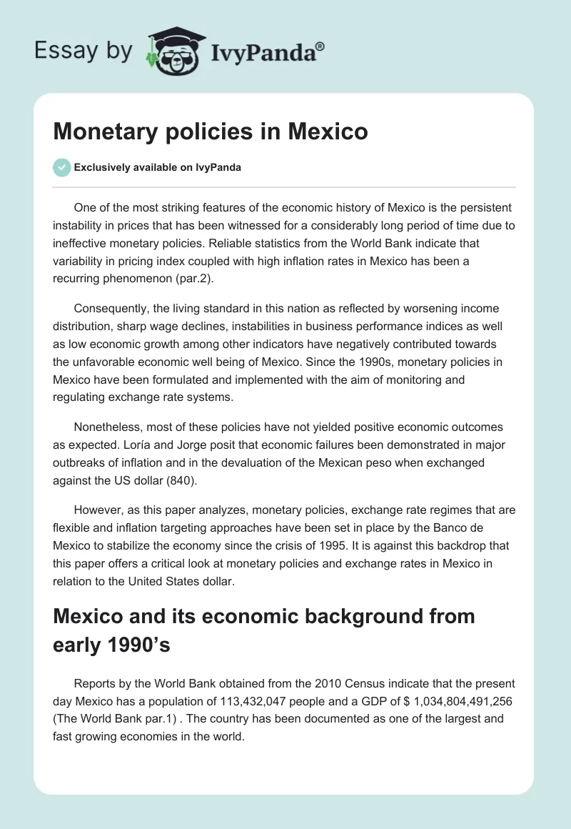 Monetary policies in Mexico. Page 1