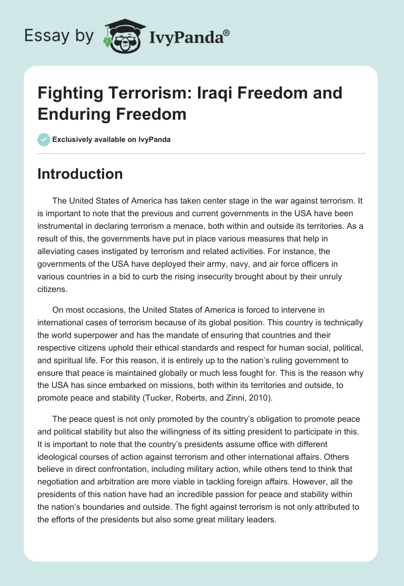 Fighting Terrorism: "Iraqi Freedom" and "Enduring Freedom". Page 1
