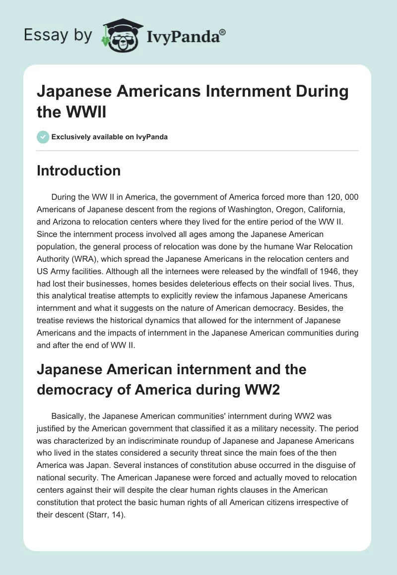 Japanese Americans Internment During the WWII. Page 1