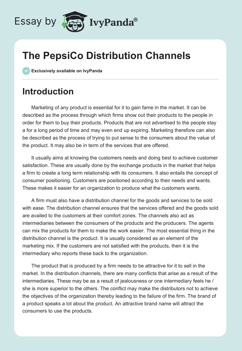 The PepsiCo Distribution Channels. Page 1