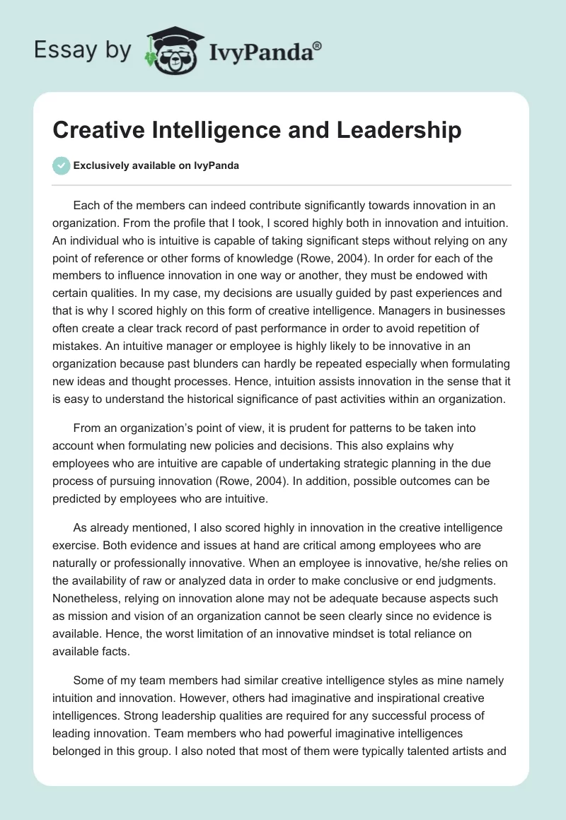 Creative Intelligence and Leadership. Page 1