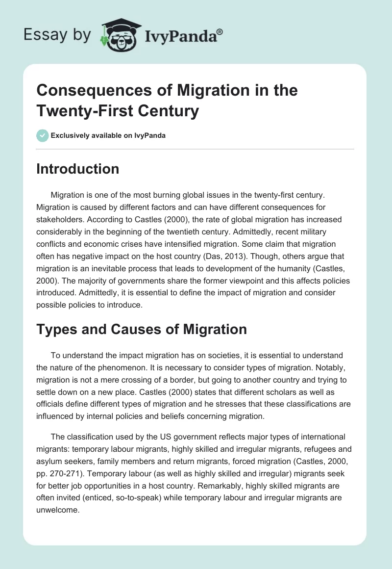 Consequences of Migration in the Twenty-First Century. Page 1