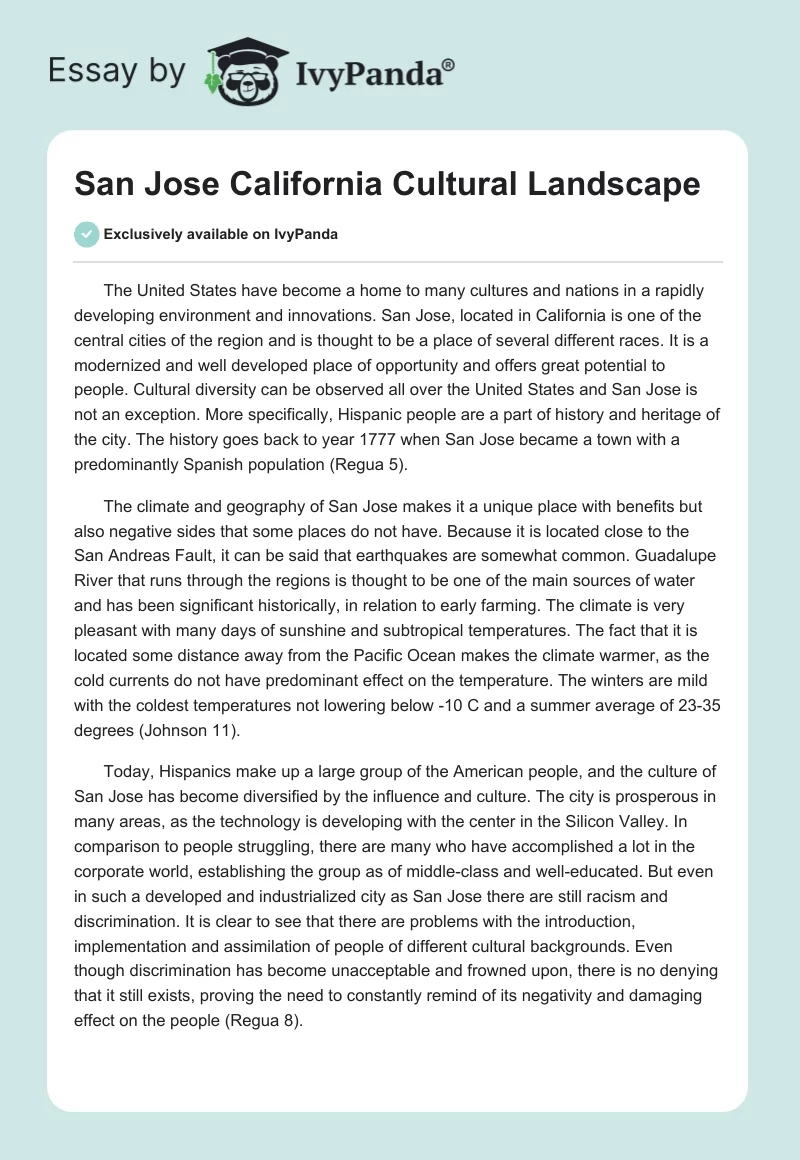 San Jose California Cultural Landscape. Page 1