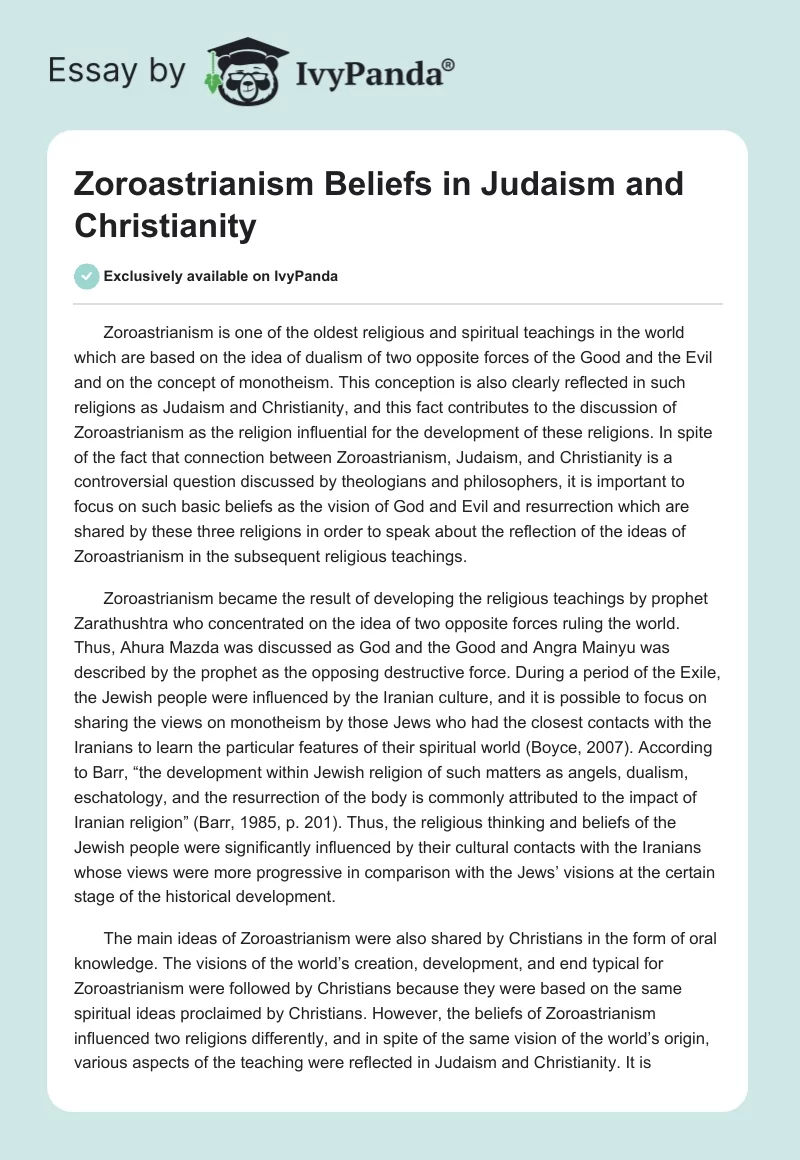 Zoroastrianism Beliefs in Judaism and Christianity. Page 1