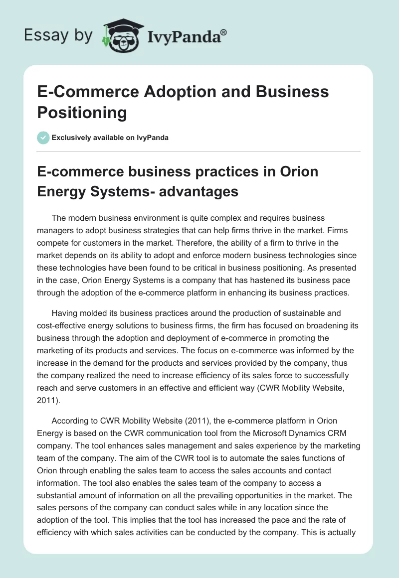 E-Commerce Adoption and Business Positioning. Page 1