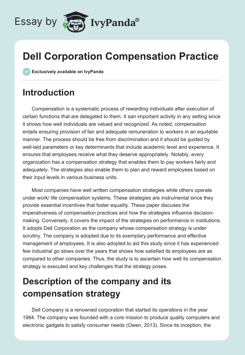 Dell Corporation Compensation Practice. Page 1