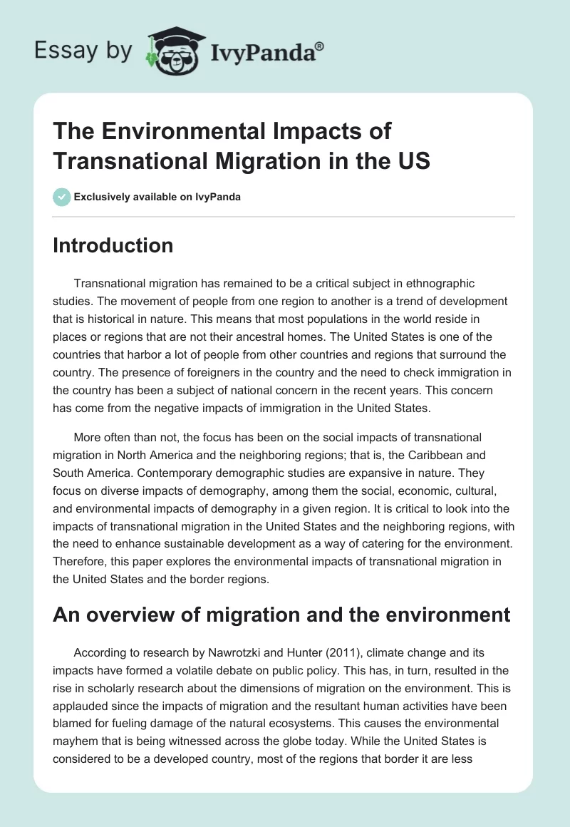 The Environmental Impacts of Transnational Migration in the US. Page 1