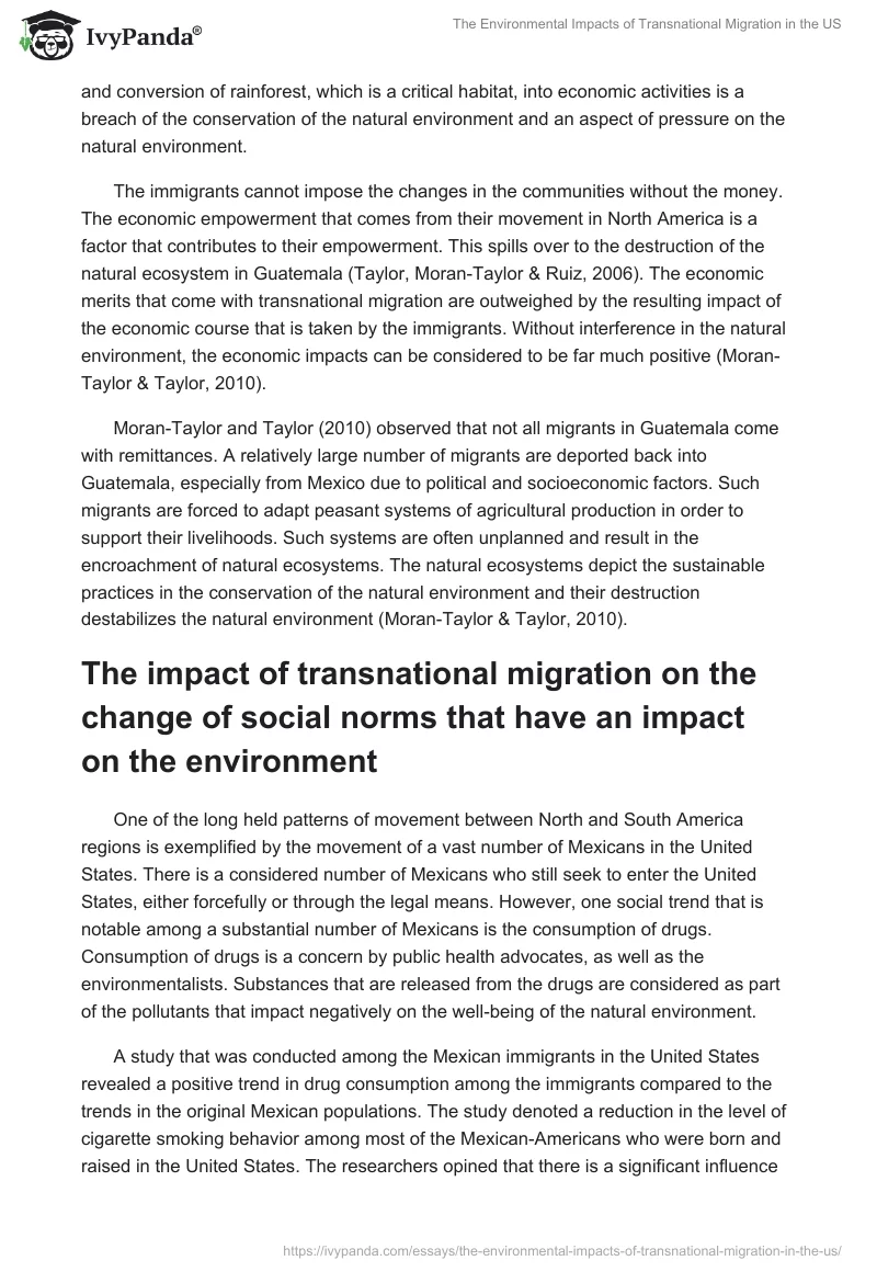 The Environmental Impacts of Transnational Migration in the US. Page 4