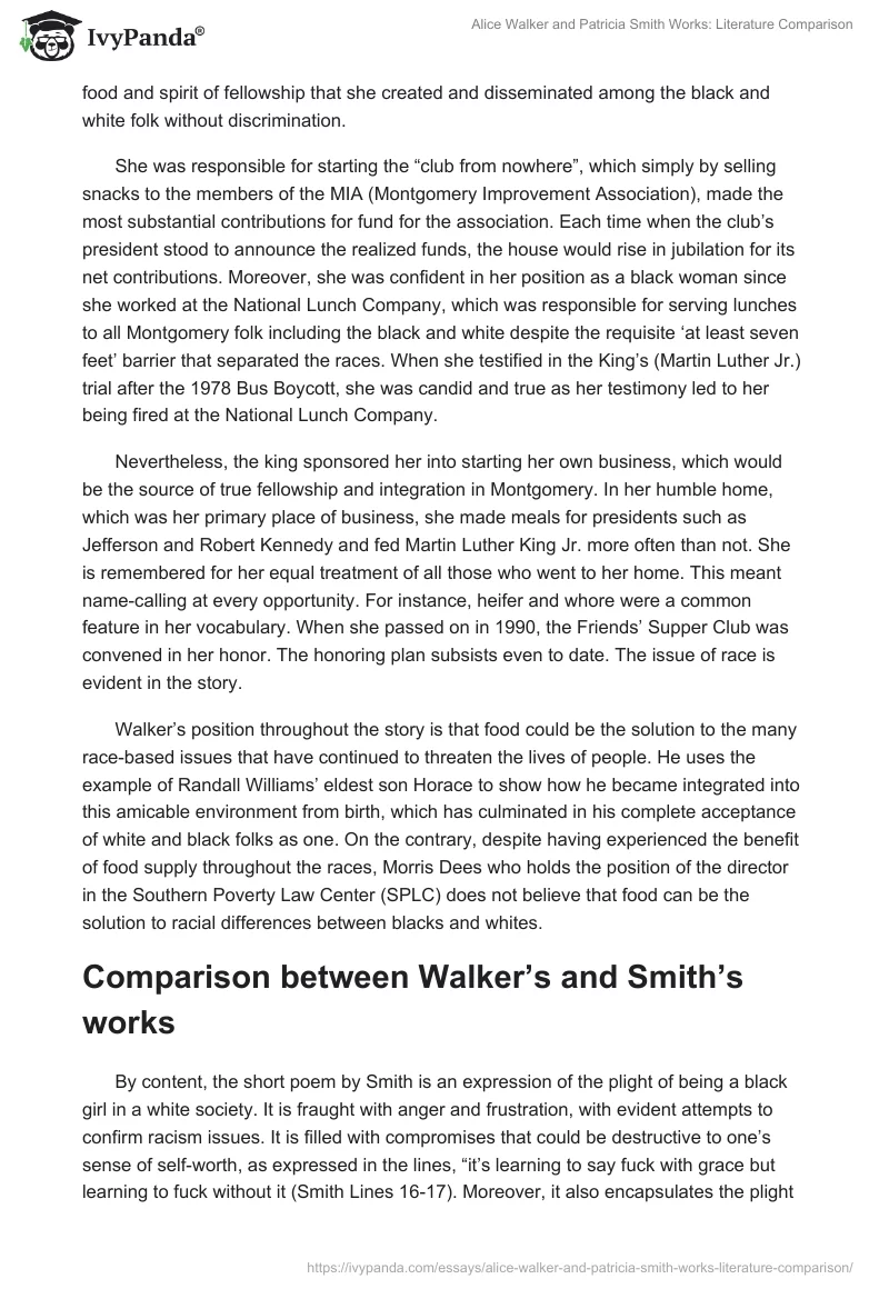 Alice Walker and Patricia Smith Works: Literature Comparison. Page 4