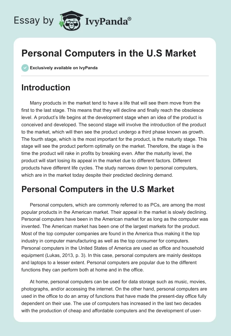 Personal Computers in the U.S. Market. Page 1