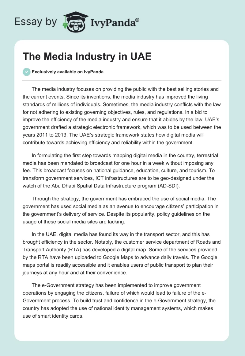 The Media Industry in UAE. Page 1