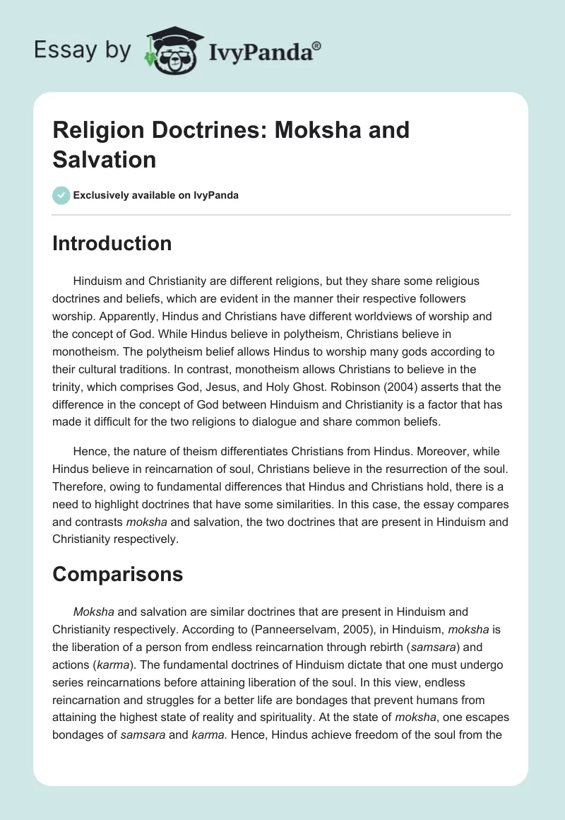 Religion Doctrines: Moksha and Salvation. Page 1
