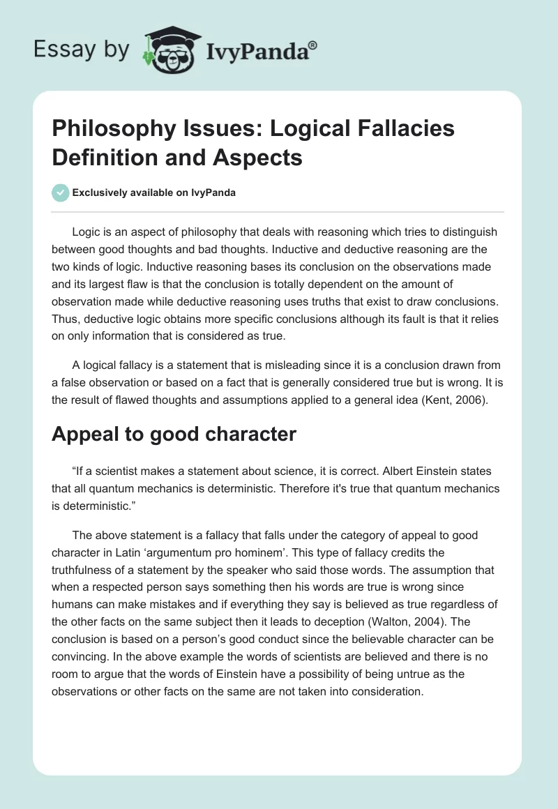 Philosophy Issues: Logical Fallacies Definition and Aspects. Page 1