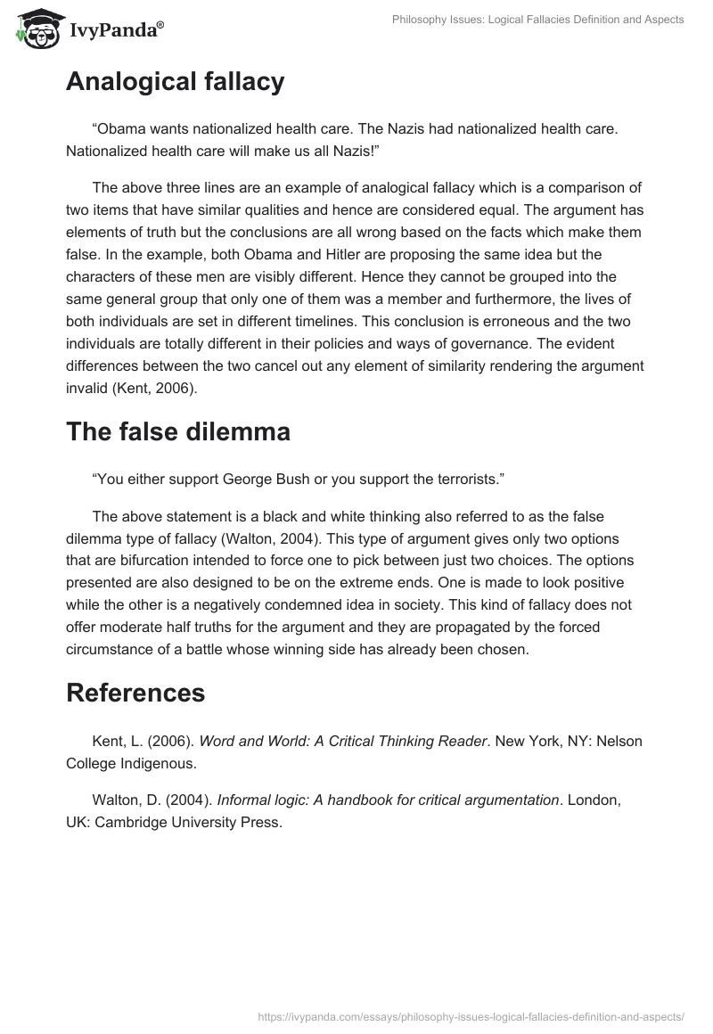 Philosophy Issues: Logical Fallacies Definition and Aspects. Page 2