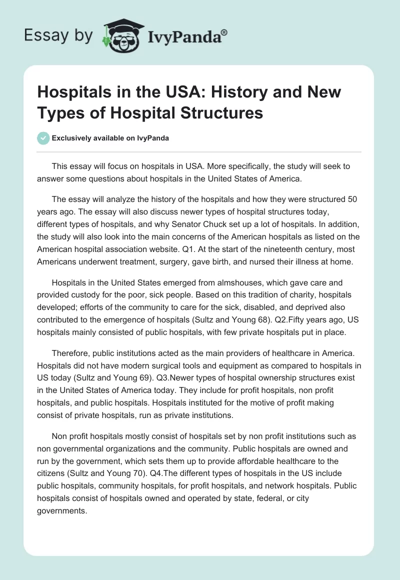 Hospitals in the USA: History and New Types of Hospital Structures. Page 1