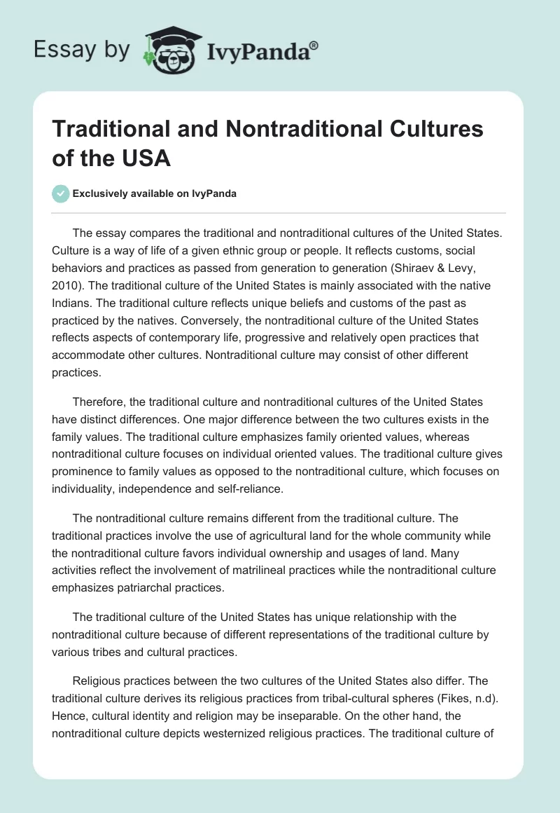 Traditional and Nontraditional Cultures of the USA. Page 1
