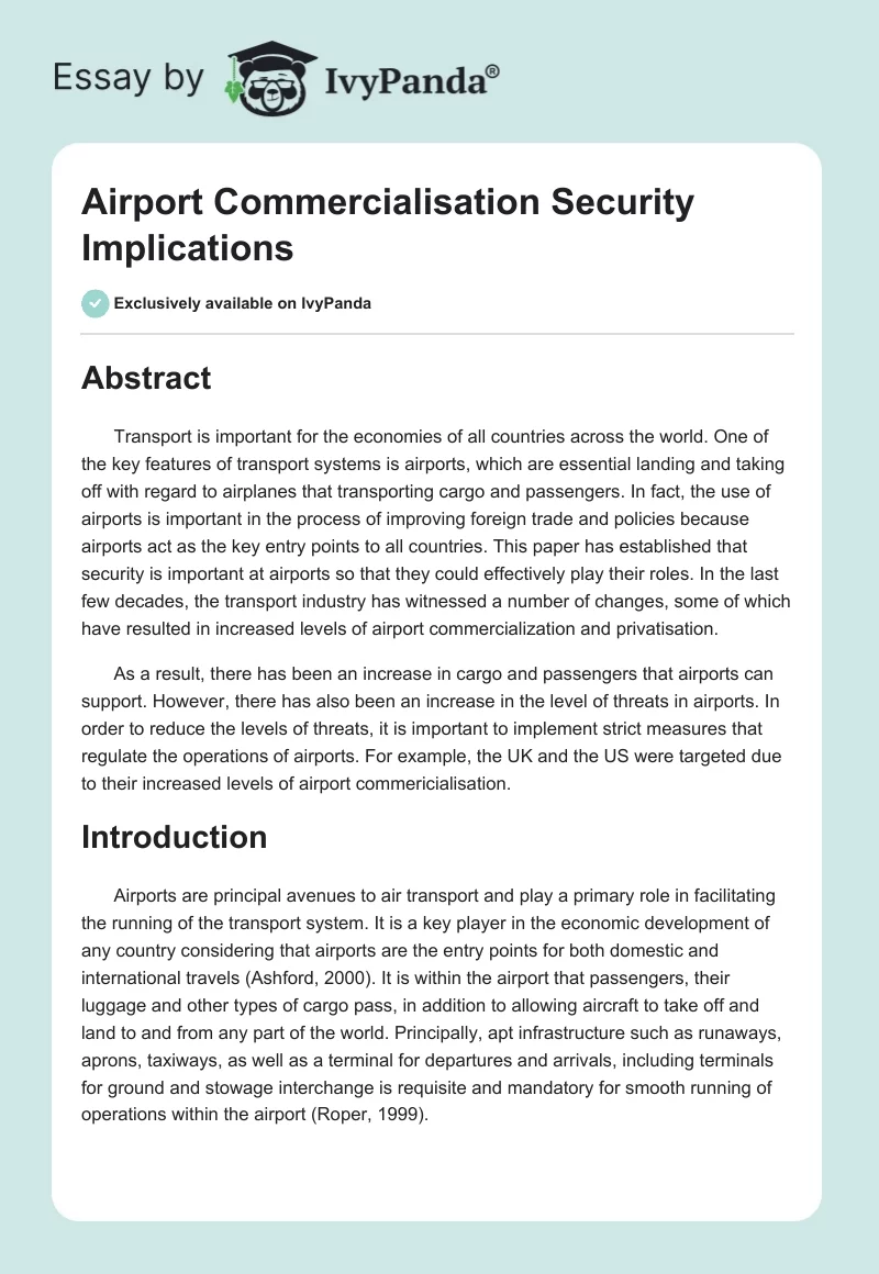 Airport Commercialisation Security Implications. Page 1