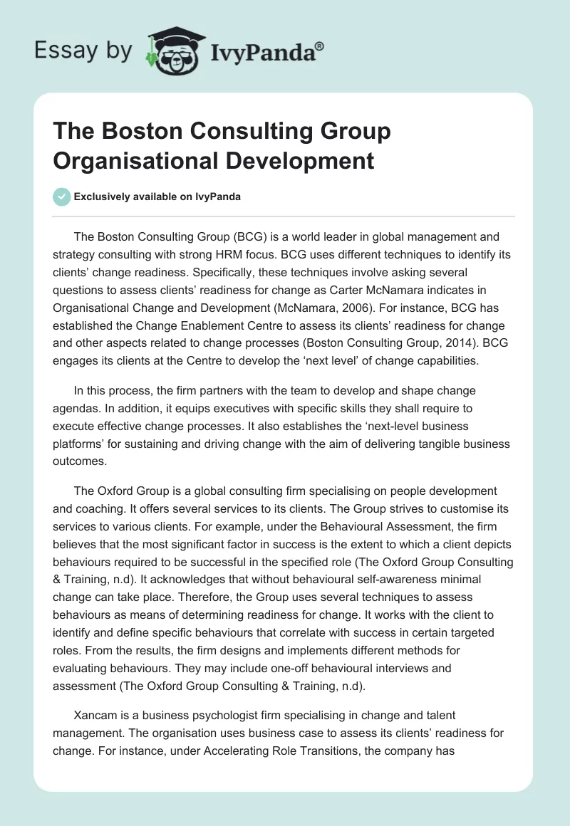 The Boston Consulting Group Organisational Development. Page 1