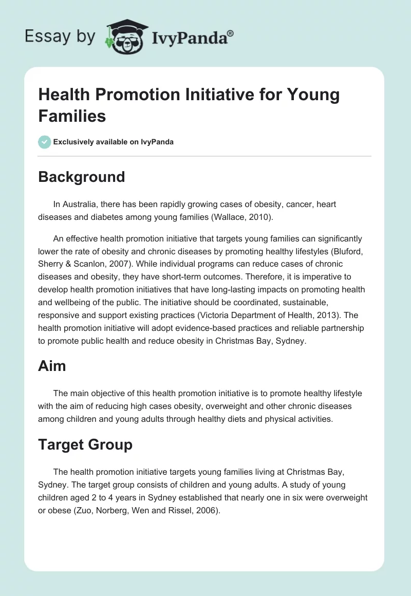 Health Promotion Initiative for Young Families. Page 1