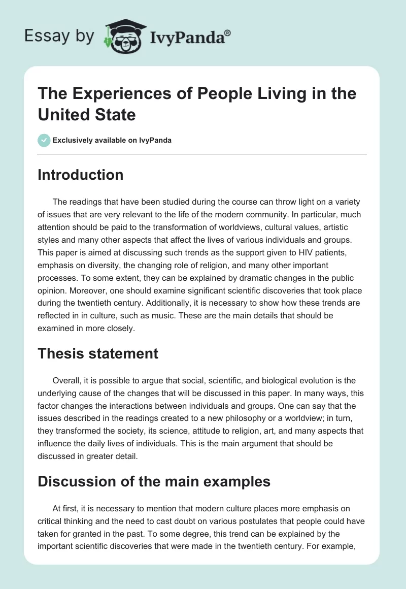The Experiences of People Living in the United State. Page 1