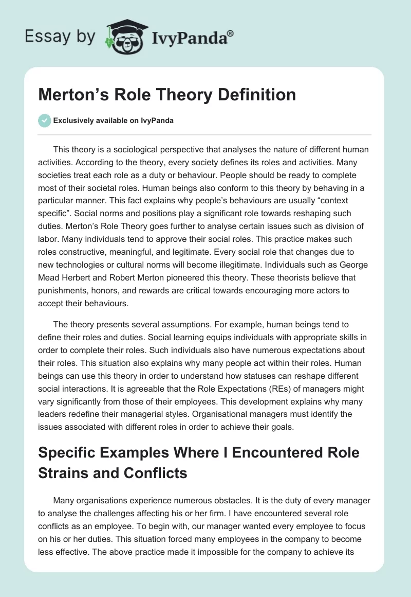 Merton’s Role Theory Definition. Page 1