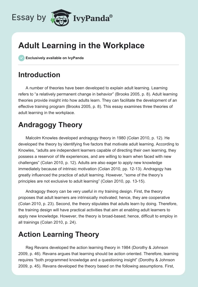 Adult Learning in the Workplace. Page 1
