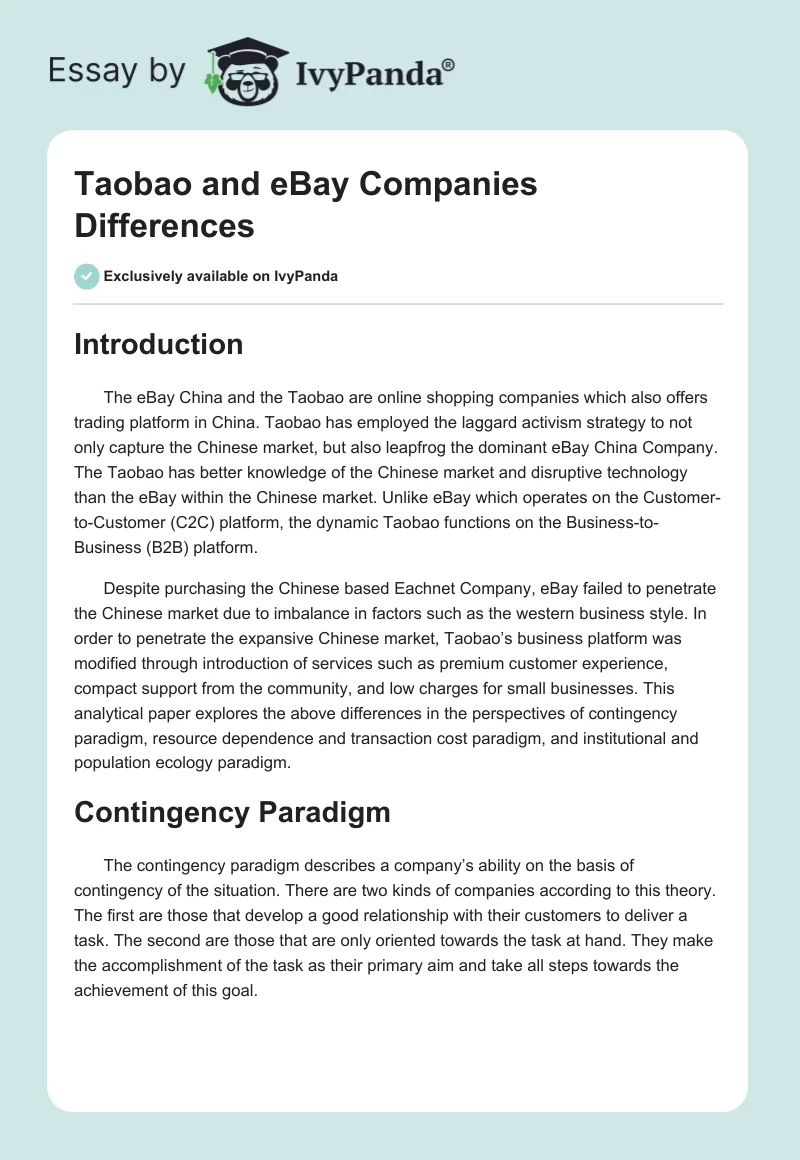 Taobao and eBay Companies Differences. Page 1