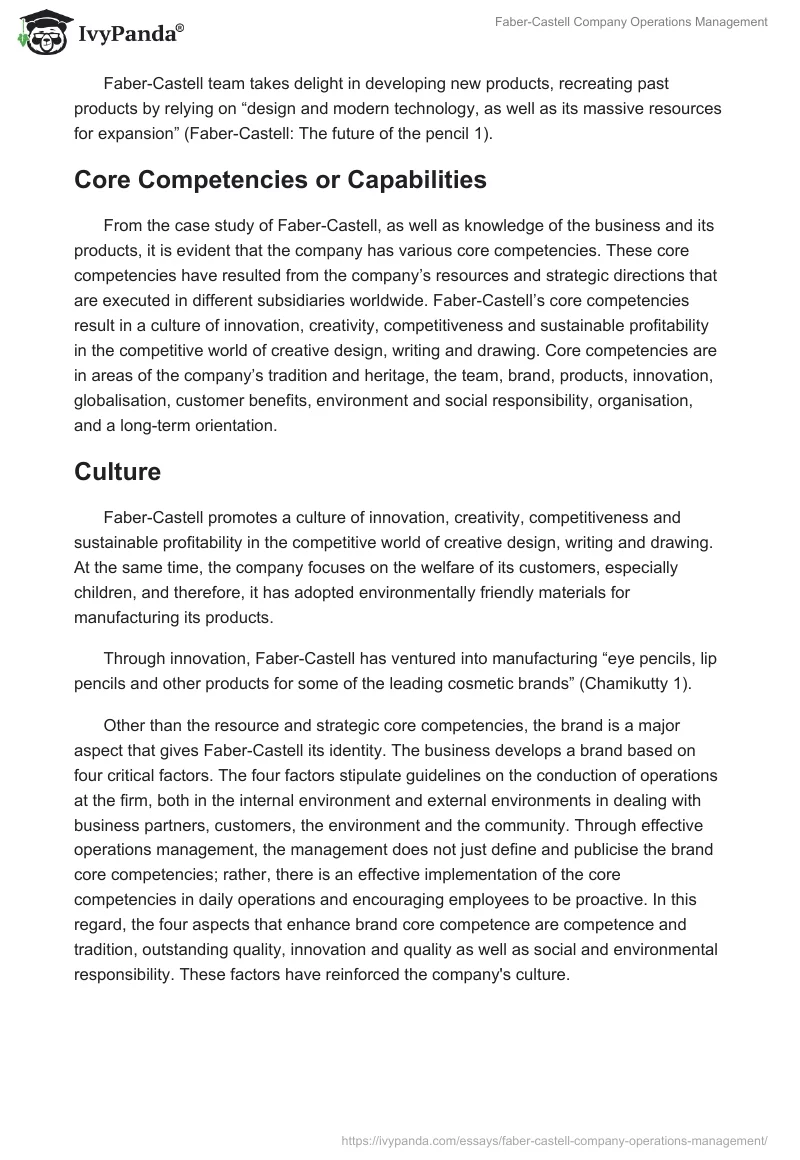 Faber-Castell Company Operations Management. Page 2