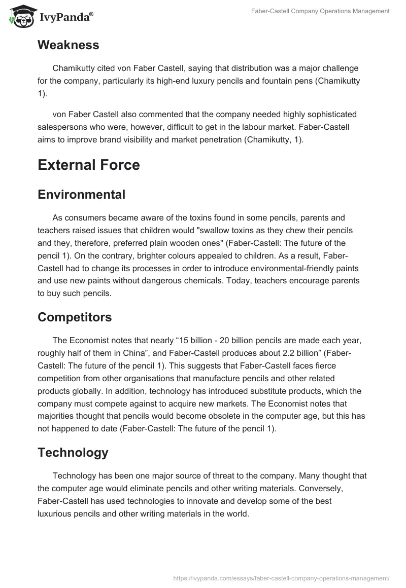 Faber-Castell Company Operations Management. Page 3