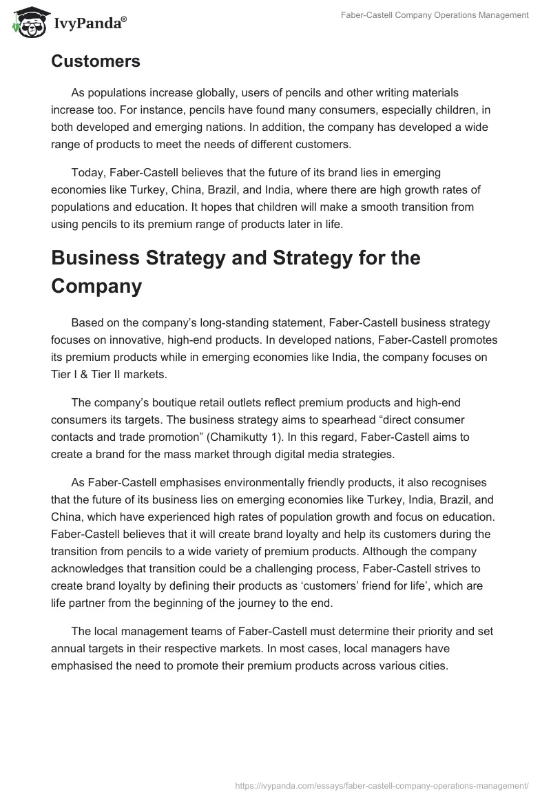 Faber-Castell Company Operations Management. Page 4