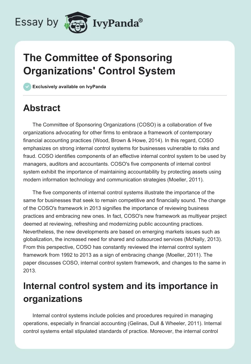 The Committee of Sponsoring Organizations' Control System. Page 1