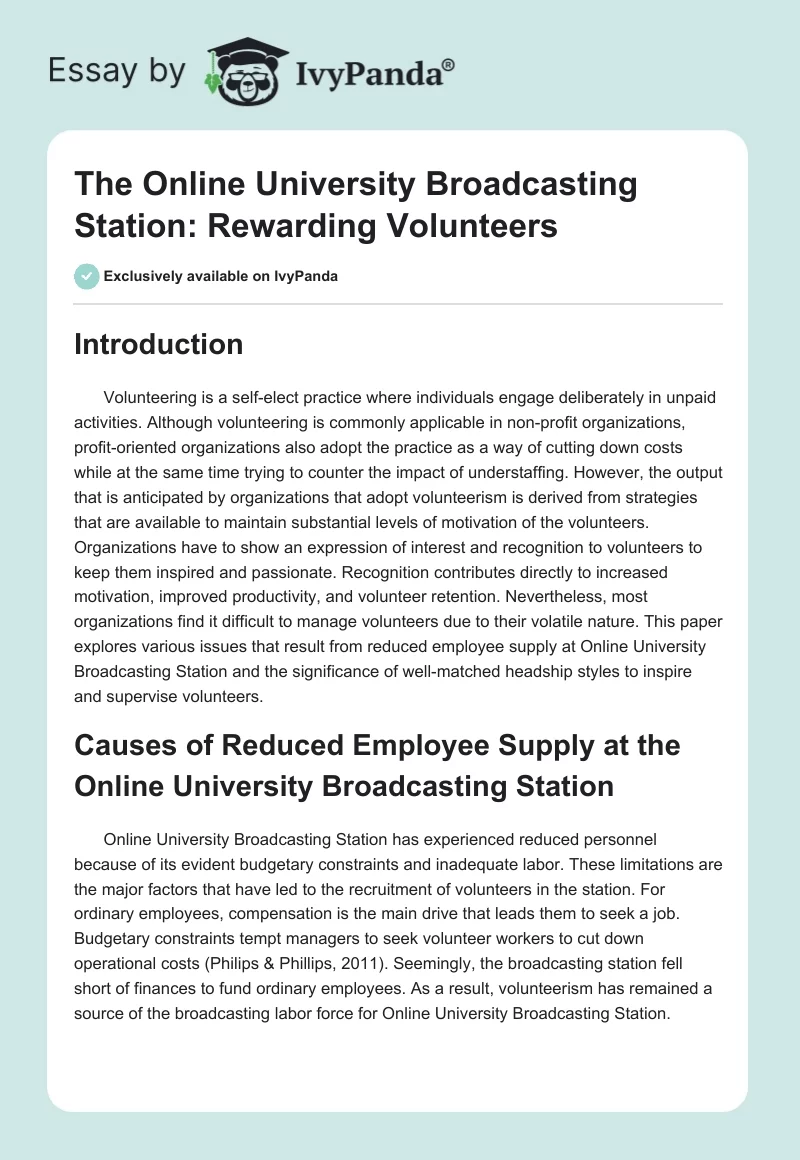 The Online University Broadcasting Station: Rewarding Volunteers. Page 1