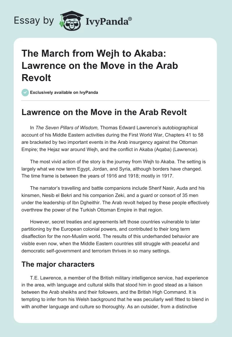 The March from Wejh to Akaba: Lawrence on the Move in the Arab Revolt. Page 1