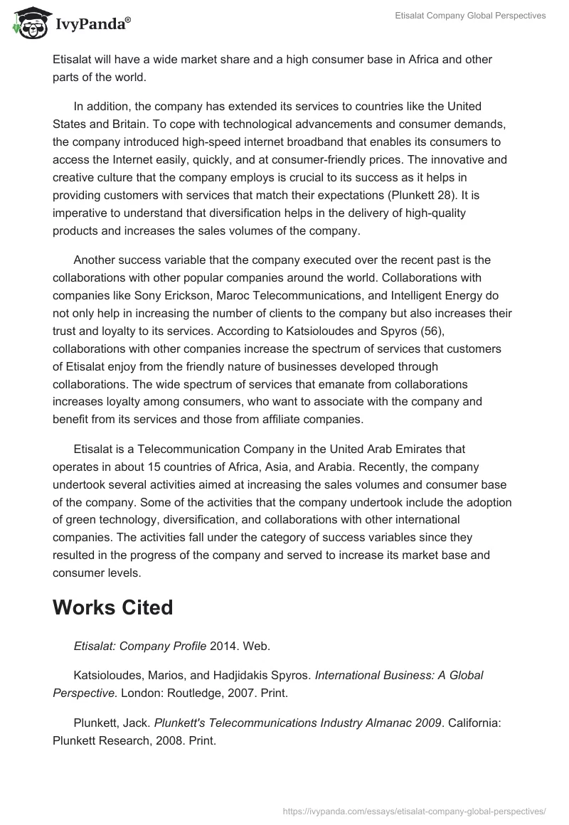 Etisalat Company Global Perspectives. Page 2