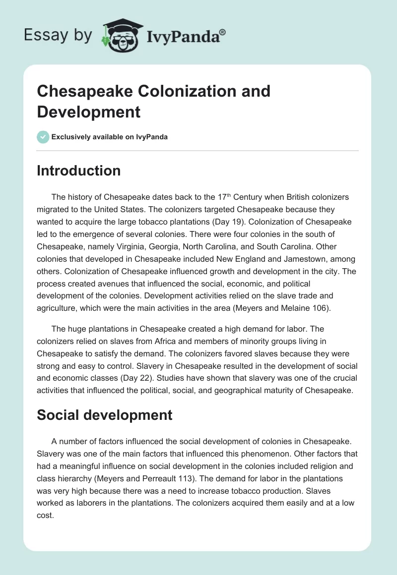 Chesapeake Colonization and Development. Page 1