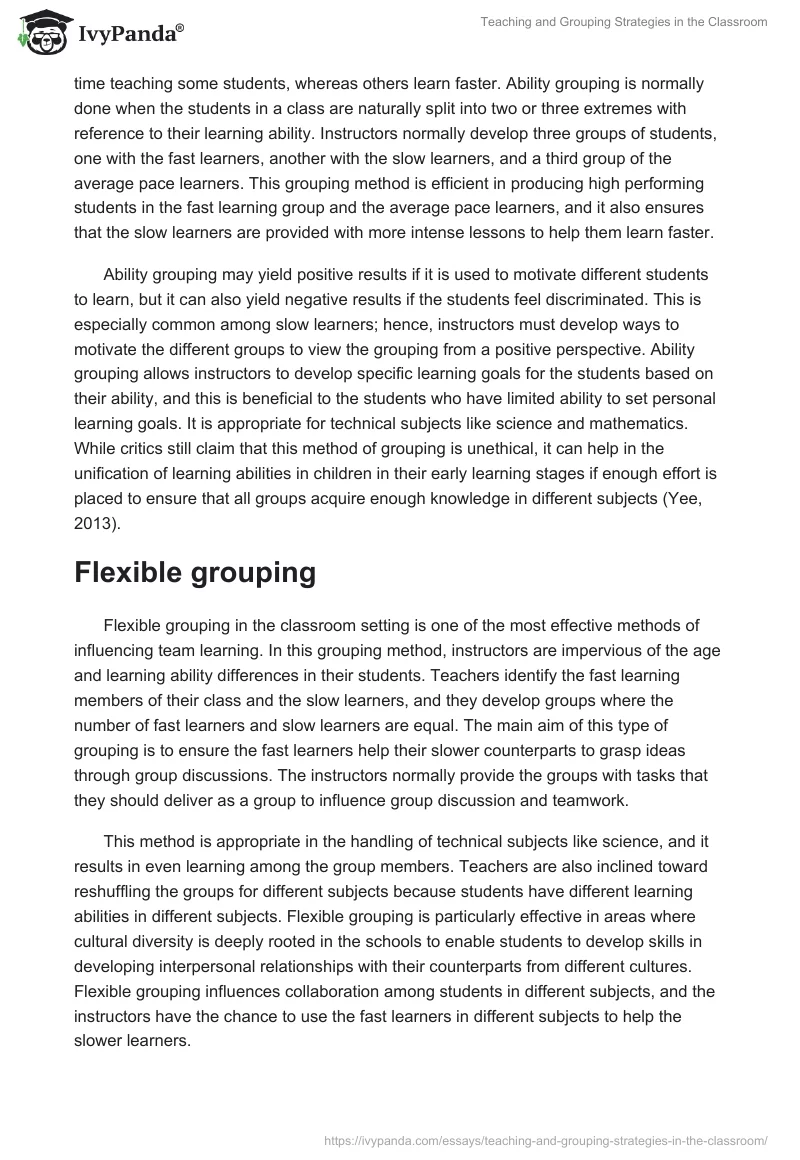 Teaching and Grouping Strategies in the Classroom. Page 2