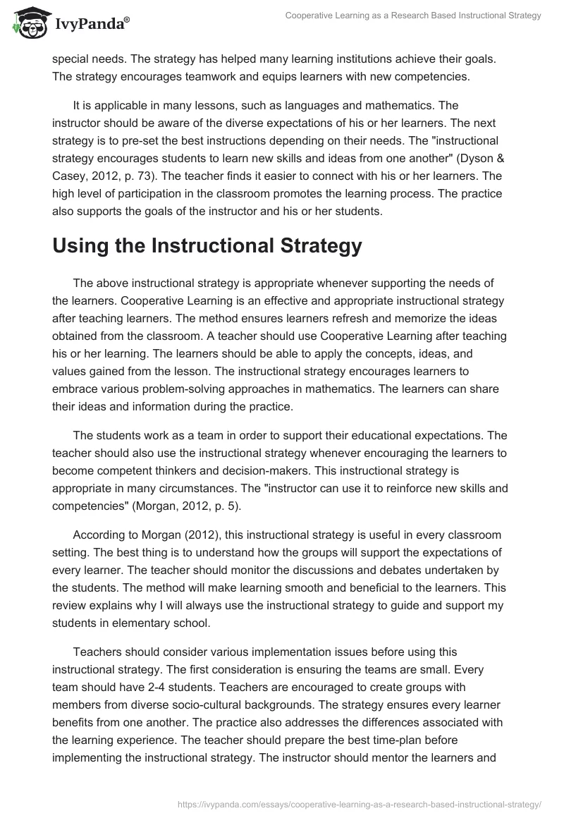 Cooperative Learning as a Research Based Instructional Strategy. Page 3