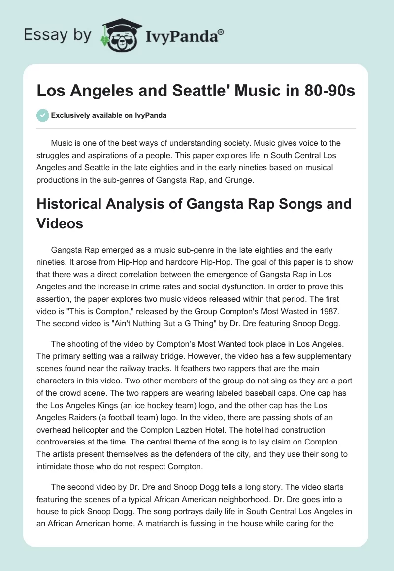 Los Angeles and Seattle' Music in 80-90s. Page 1