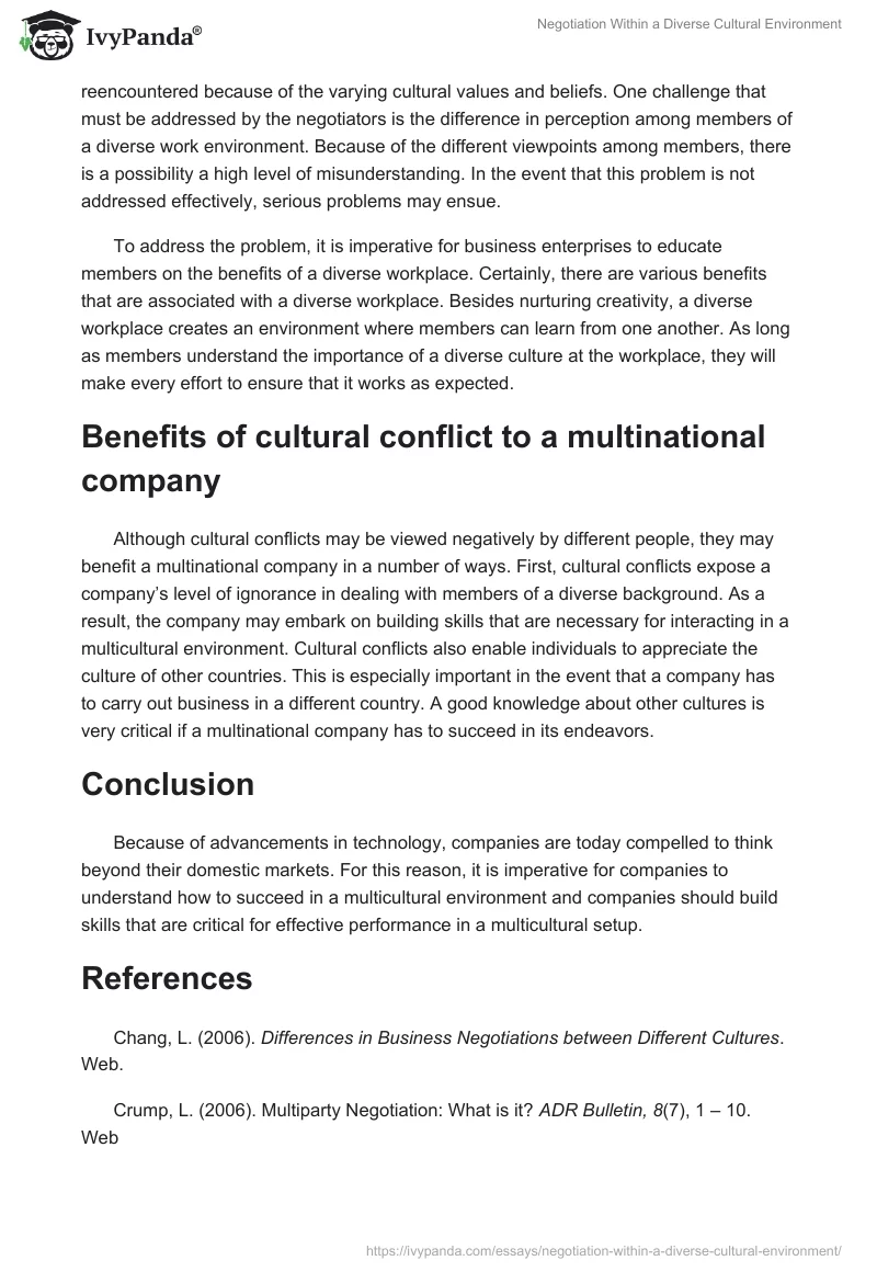 Negotiation Within a Diverse Cultural Environment. Page 4