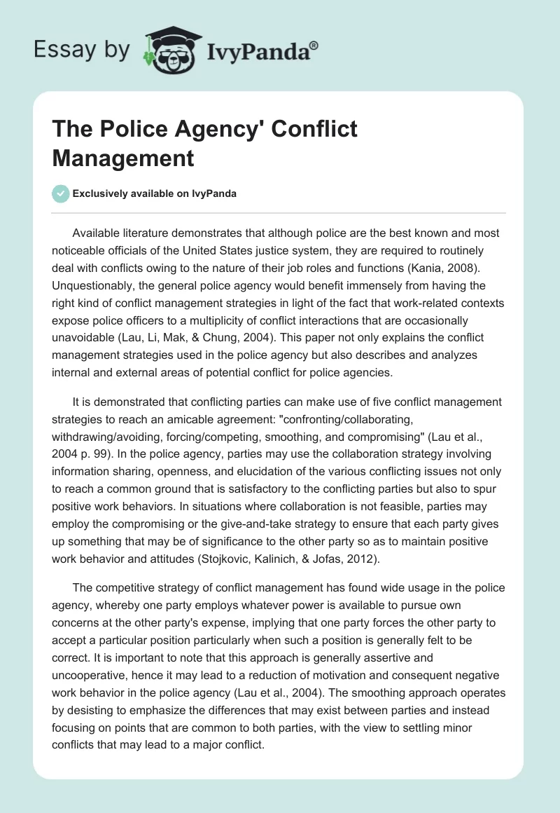 The Police Agency' Conflict Management. Page 1