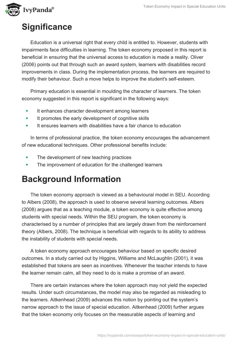 Token Economy Impact in Special Education Units. Page 2
